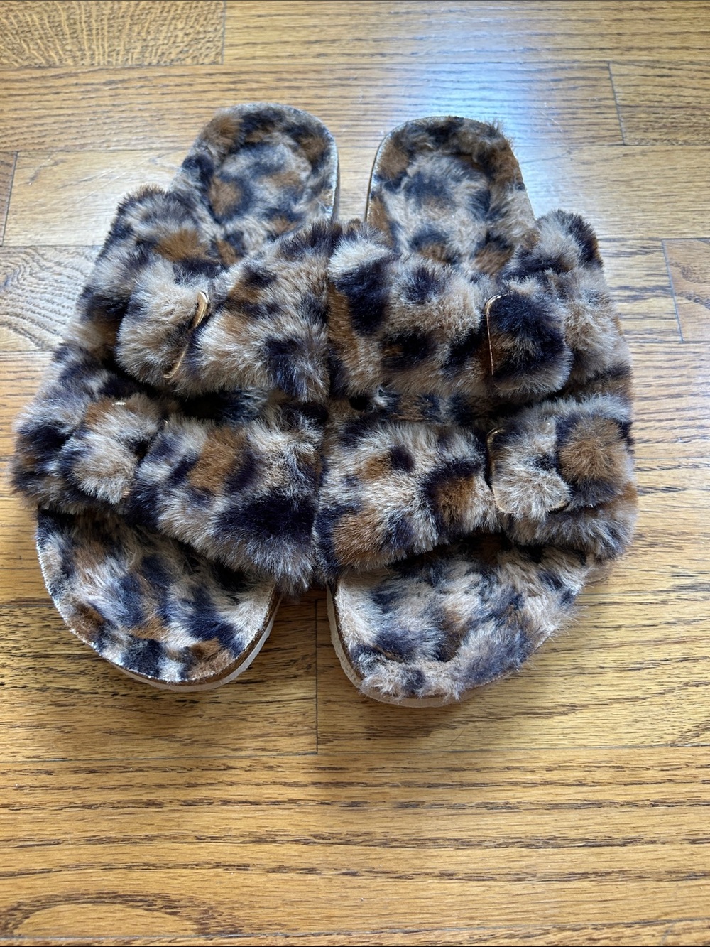 Faux Fur Leopard Slide Slippers - Womens